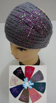 Wide Hand Knitted Ear Band [Rhinestone Cross]